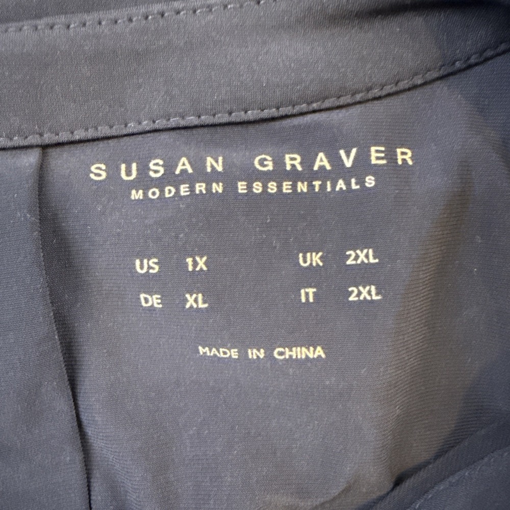 Susan Graver Modern Essentials Blouse,  Plus Size 1X, 3/4 Sleeves, Navy Blue - Picture 5 of 7